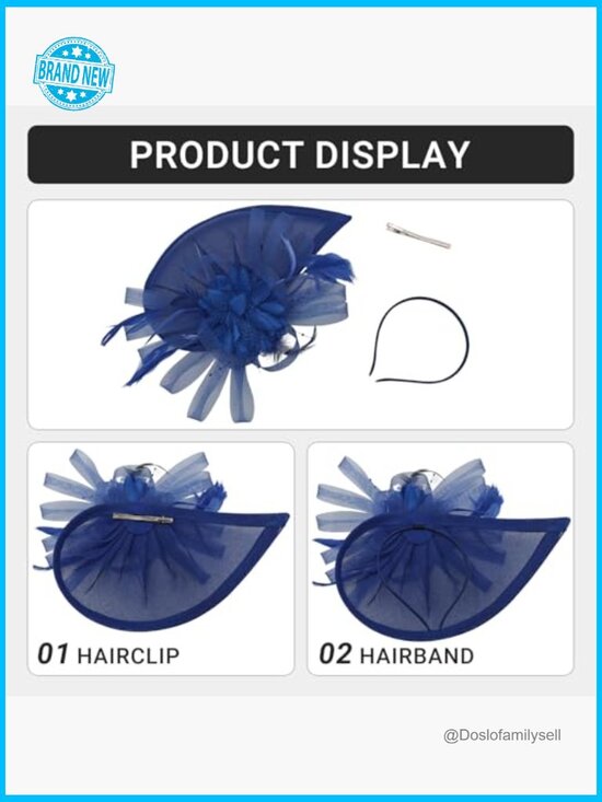 Fascinator Hat with Feathers and Mesh Headband Clip Pillbox Derby for Wedding main image 7